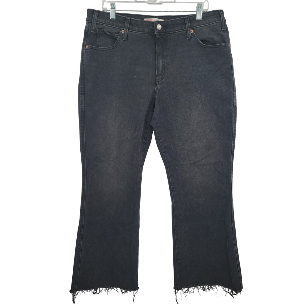Signature by Levi Strauss Heritage High-Rise Crop Flare Women 14 Black Raw Hem